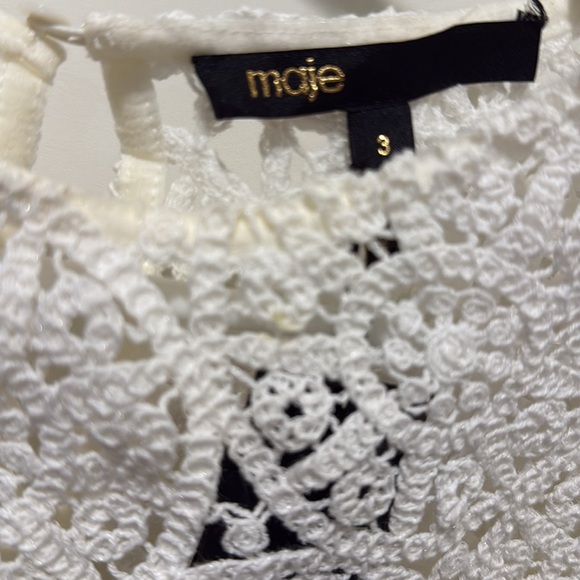 Maje Top Crochet Puff Sleeve Shirt Top Hollowed out Loose Shirt White Size 3 - Picture 3 of 7